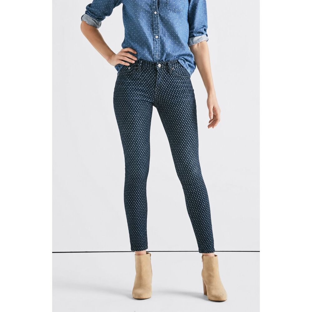 Lucky Brand Jeans Lolita Mid Rise Size 10 Blue Polka Dot Slim Leg